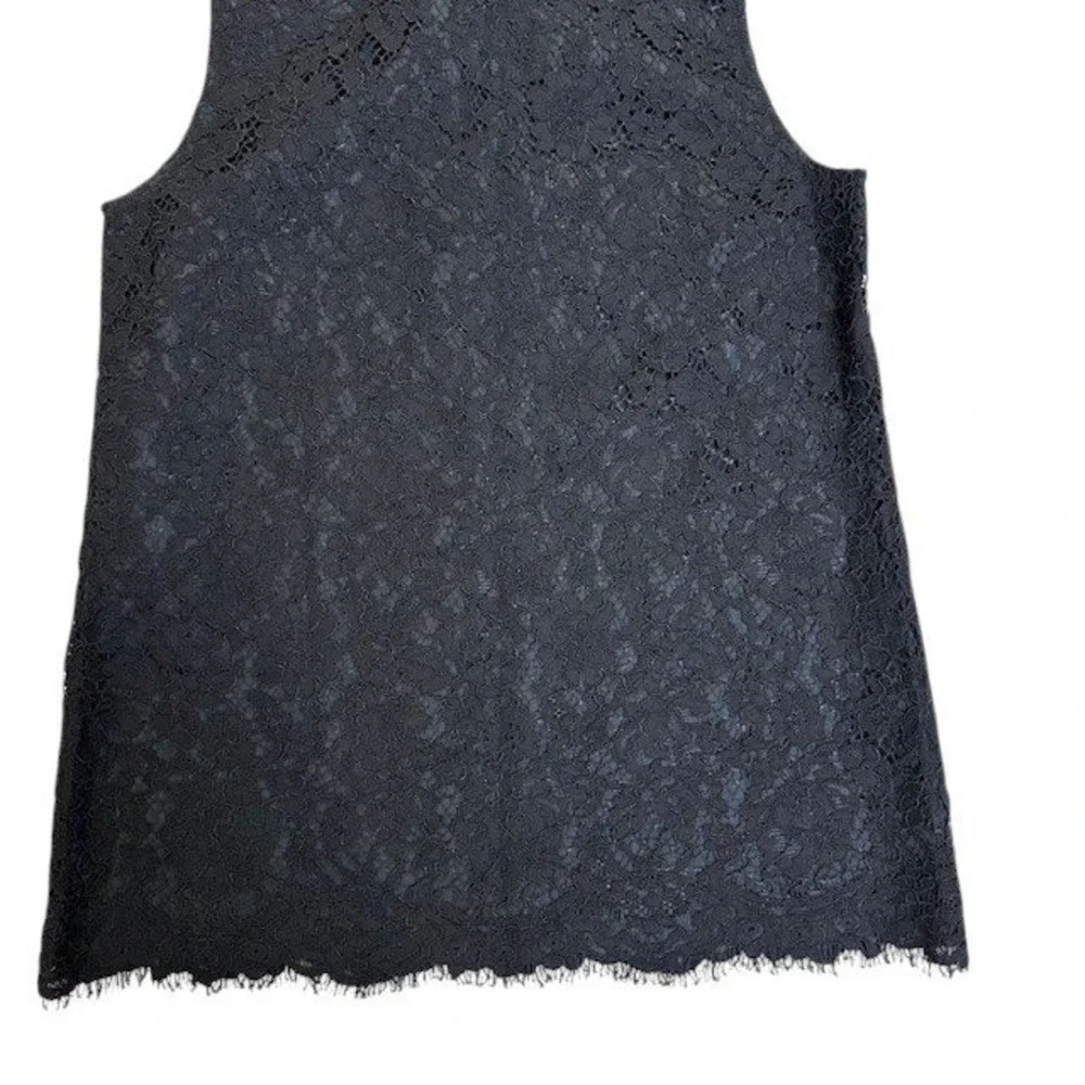 J.Crew Lace Top Ruffle Mock Neck Sleeveless Keyhole Black Blouse Size Tall Small